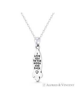 Rocketship "I Love You To The Moon & Back" Oxidized .925 Sterling Silver Pendant